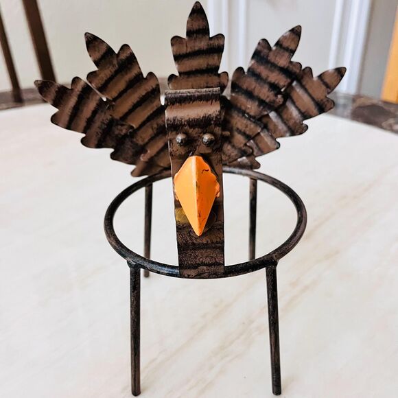 Rustic Metal Turkey Candle Holder Handcrafted Primitive 8.5” Centerpiece Stand - Picture 1 of 4